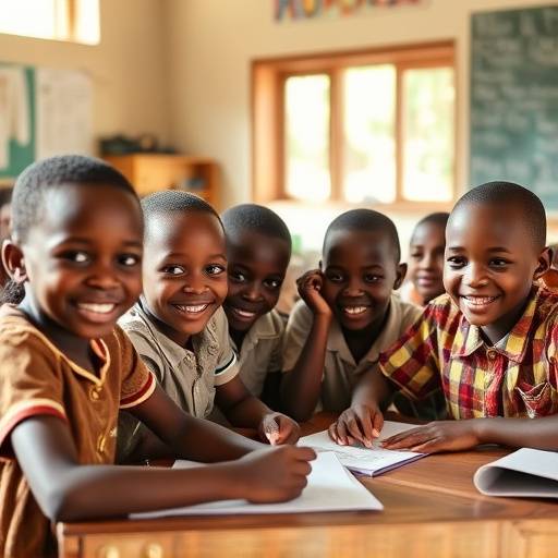 A classroom setting with Ugandan children learning