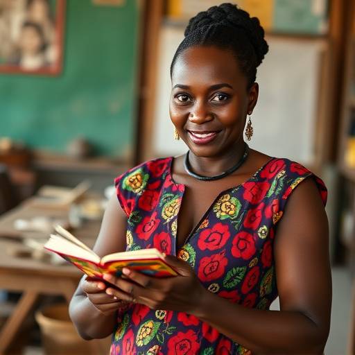 A Ugandan woman running a small business, carefully managing her finances.
