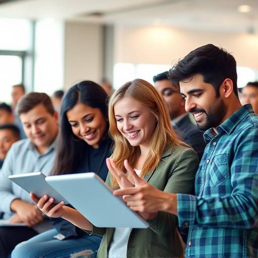 Graphic showing people with different abilities accessing financial information online.