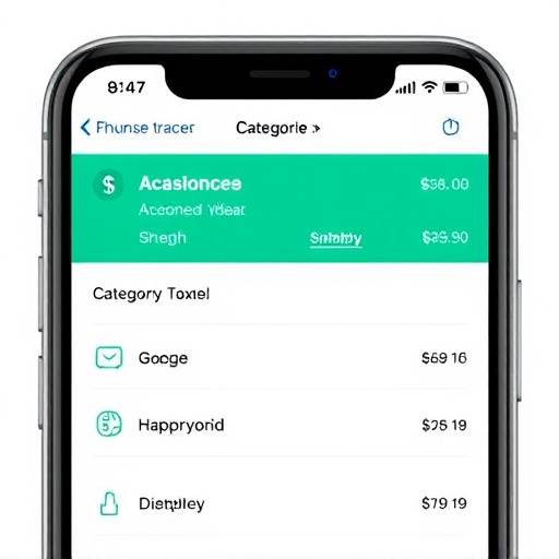 Screenshot of an expense tracking app showing categories like food, transportation, and entertainment.